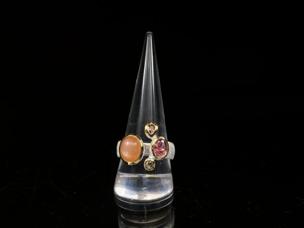 Prsten měsíční kámen, turmalín, diamant - Image 2