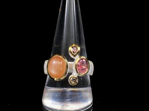 Prsten měsíční kámen, turmalín, diamant - Image 3