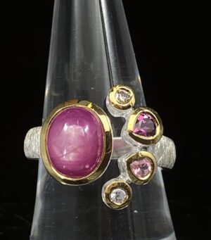 Prsten rubín, diamant, turmalín