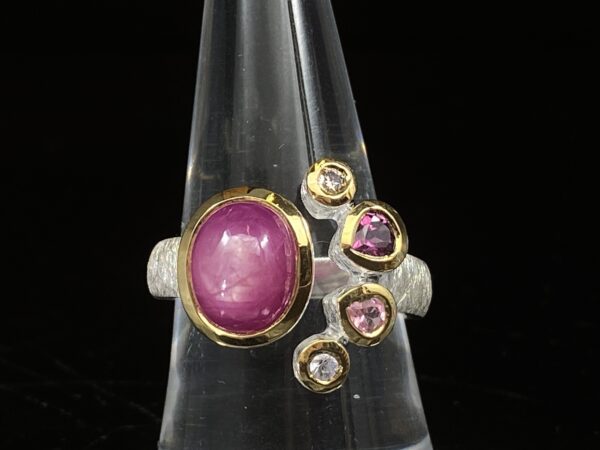 Prsten rubín, diamant, turmalín